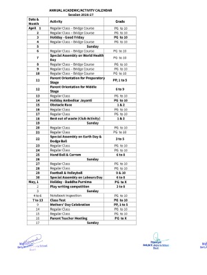 Annual Academic Calendar